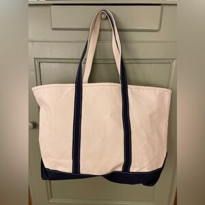 L.L. Bean Navy and Cream Boat & Tote Long Handled Canvas Tote Bag